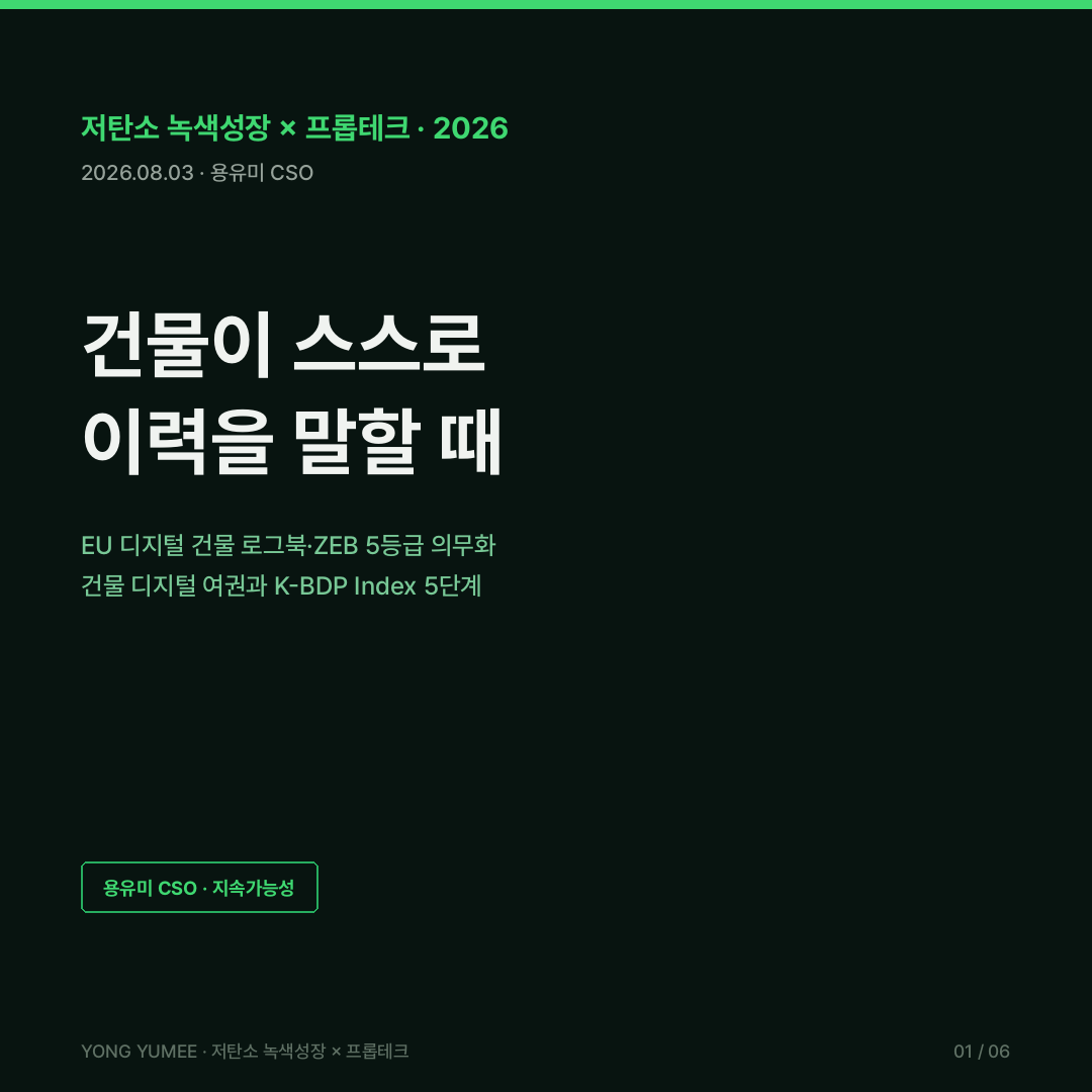 건물 디지털 여권 로그북 리노베이션 패스포트 카드뉴스 EU EPBD 2024 제로에너지건축물 ZEB 5등급 의무화 2025.12 건축HUB 건물에너지정보 개방 API 에너지공단 효율등급 그린투게더 그린리모델링 프랑스 DPE 네덜란드 EPC 영국 MEES SRI K-BDP 지수 저탄소 녹색성장 프롭테크