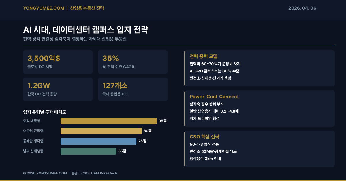 AI 시대 데이터센터 캠퍼스 입지 전략 인포그래픽