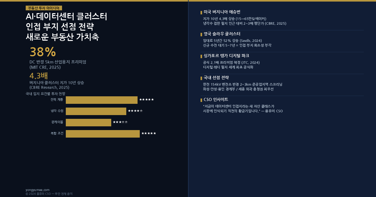 AI 데이터센터 클러스터 인접 부지 선점 전략 인포그래픽