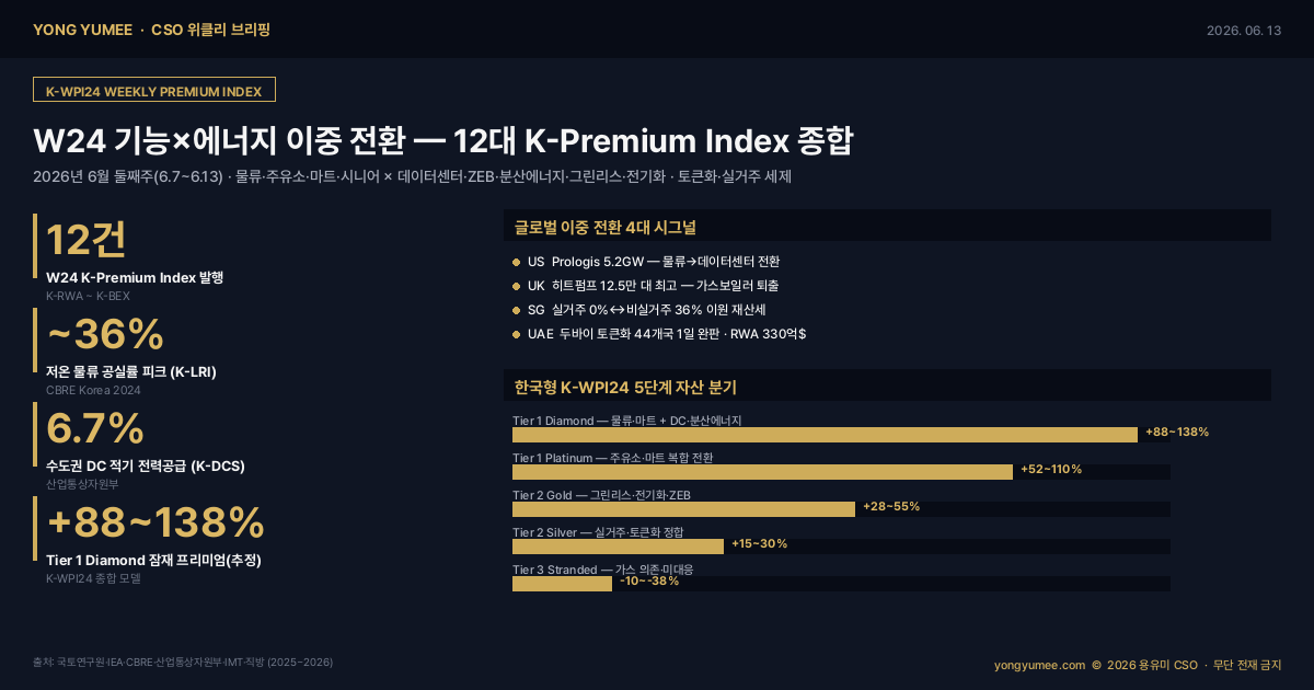 CSO 위클리 브리핑 W24 K-WPI24 기능 에너지 이중 전환 12대 K-Premium Index 종합 인포그래픽